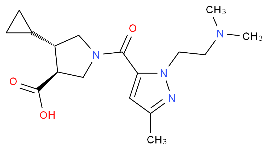 (3S*,4S*)-4-cyclopropyl-1-({1-[2-(dimethylamino)ethyl]-3-methyl-1H-pyrazol-5-yl}carbonyl)-3-pyrrolidinecarboxylic acid_分子结构_CAS_)
