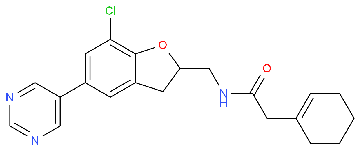 N-{[7-chloro-5-(5-pyrimidinyl)-2,3-dihydro-1-benzofuran-2-yl]methyl}-2-(1-cyclohexen-1-yl)acetamide_分子结构_CAS_)