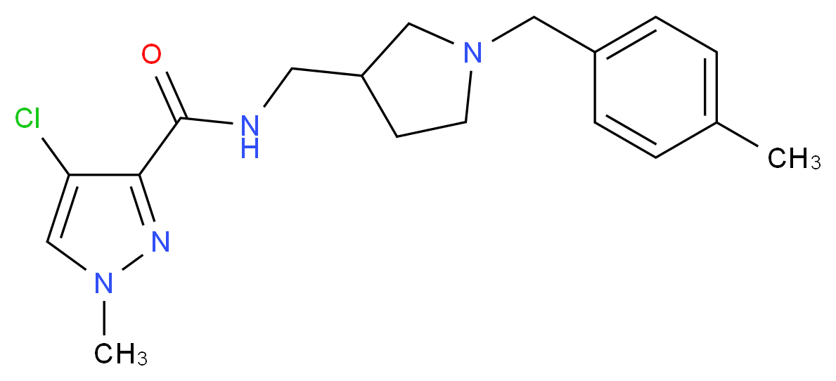 4-chloro-1-methyl-N-{[1-(4-methylbenzyl)pyrrolidin-3-yl]methyl}-1H-pyrazole-3-carboxamide_分子结构_CAS_)