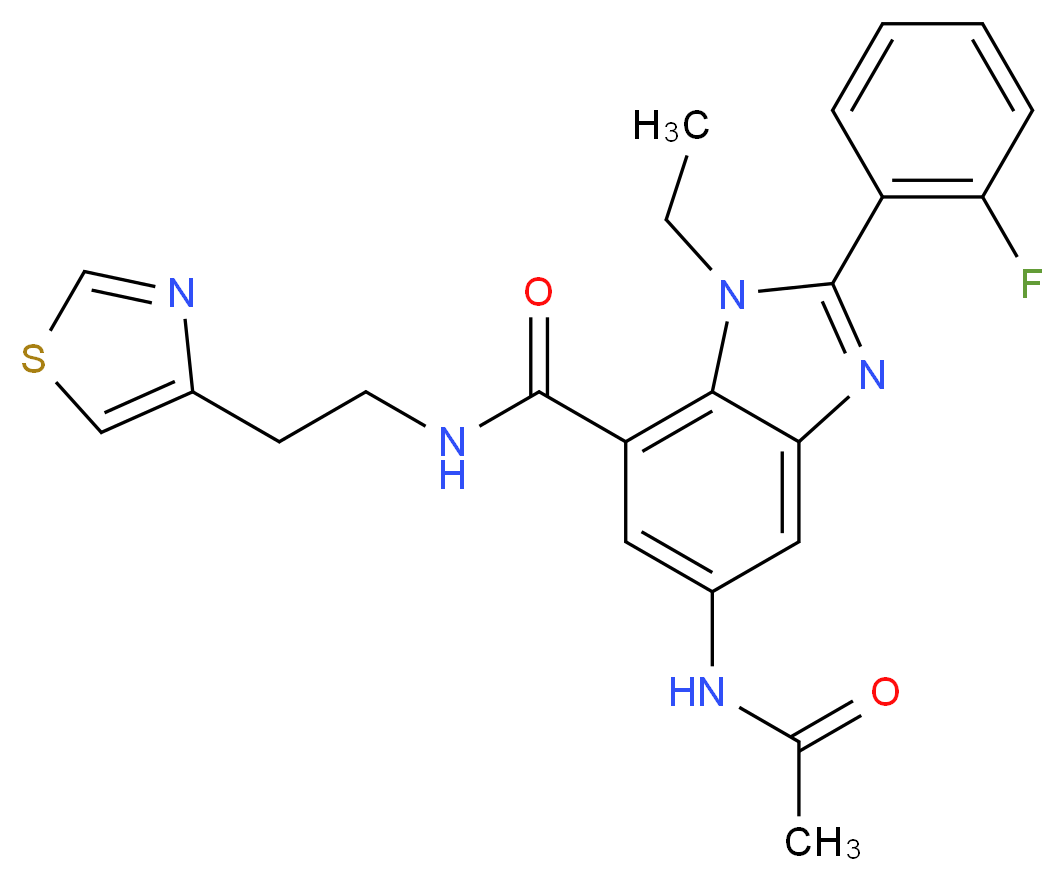 5-(acetylamino)-1-ethyl-2-(2-fluorophenyl)-N-[2-(1,3-thiazol-4-yl)ethyl]-1H-benzimidazole-7-carboxamide_分子结构_CAS_)