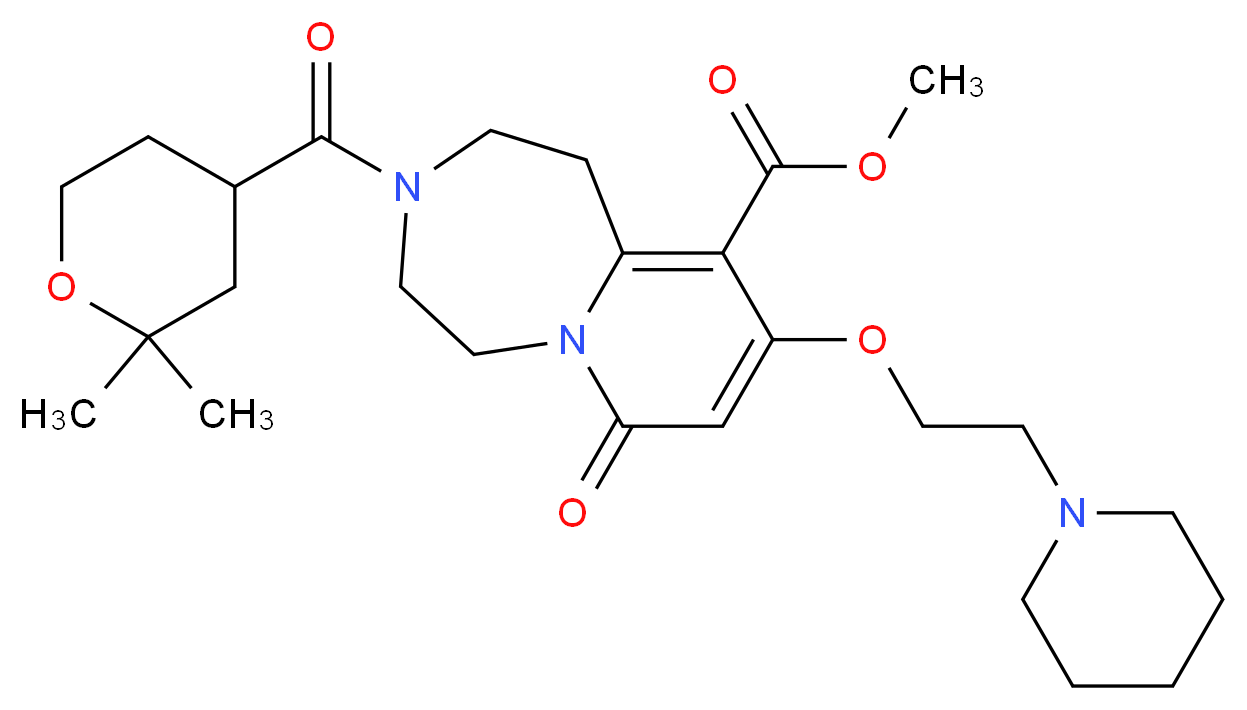 methyl 3-[(2,2-dimethyltetrahydro-2H-pyran-4-yl)carbonyl]-7-oxo-9-[2-(1-piperidinyl)ethoxy]-1,2,3,4,5,7-hexahydropyrido[1,2-d][1,4]diazepine-10-carboxylate_分子结构_CAS_)