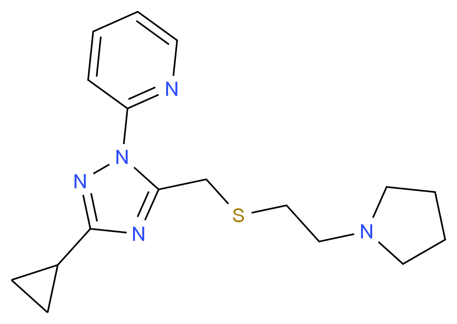 2-(3-cyclopropyl-5-{[(2-pyrrolidin-1-ylethyl)thio]methyl}-1H-1,2,4-triazol-1-yl)pyridine_分子结构_CAS_)