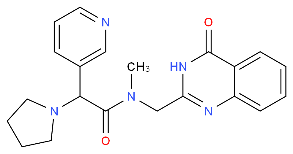 N-methyl-N-[(4-oxo-3,4-dihydro-2-quinazolinyl)methyl]-2-(3-pyridinyl)-2-(1-pyrrolidinyl)acetamide_分子结构_CAS_)