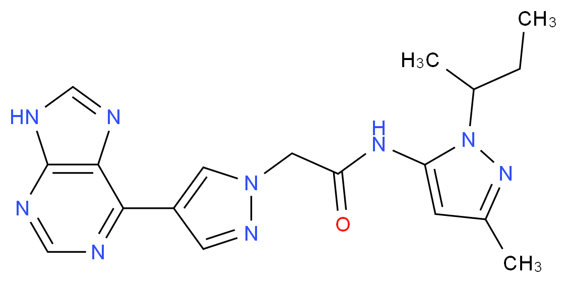 N-(1-sec-butyl-3-methyl-1H-pyrazol-5-yl)-2-[4-(9H-purin-6-yl)-1H-pyrazol-1-yl]acetamide_分子结构_CAS_)
