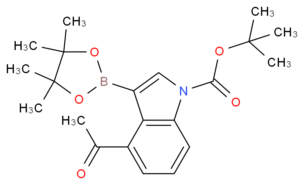 tert-butyl 4-acetyl-3-(tetramethyl-1,3,2-dioxaborolan-2-yl)-1H-indole-1-carboxylate_分子结构_CAS_1256359-97-3