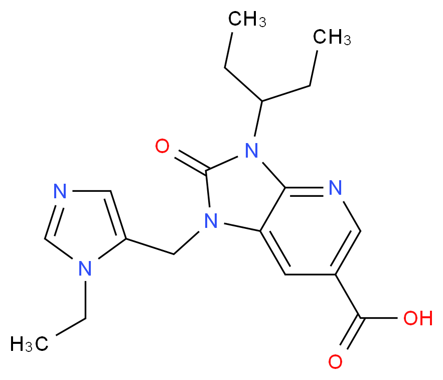 1-[(1-ethyl-1H-imidazol-5-yl)methyl]-3-(1-ethylpropyl)-2-oxo-2,3-dihydro-1H-imidazo[4,5-b]pyridine-6-carboxylic acid_分子结构_CAS_)