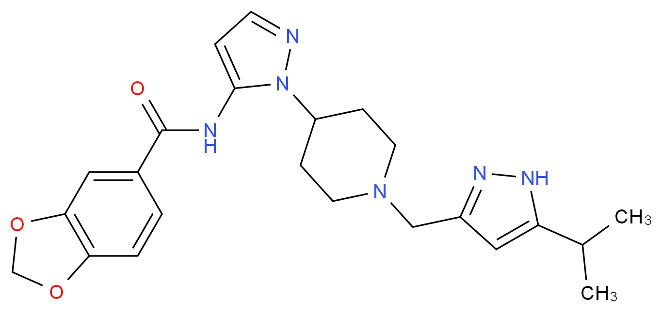 N-(1-{1-[(5-isopropyl-1H-pyrazol-3-yl)methyl]-4-piperidinyl}-1H-pyrazol-5-yl)-1,3-benzodioxole-5-carboxamide_分子结构_CAS_)