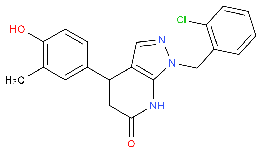 1-(2-chlorobenzyl)-4-(4-hydroxy-3-methylphenyl)-1,4,5,7-tetrahydro-6H-pyrazolo[3,4-b]pyridin-6-one_分子结构_CAS_)