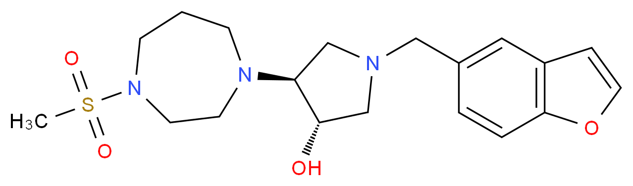 (3S*,4S*)-1-(1-benzofuran-5-ylmethyl)-4-[4-(methylsulfonyl)-1,4-diazepan-1-yl]-3-pyrrolidinol_分子结构_CAS_)