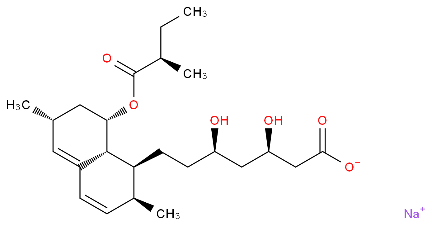 sodium (3R,5R)-7-[(1S,2S,6R,8S,8aR)-2,6-dimethyl-8-{[(2R)-2-methylbutanoyl]oxy}-1,2,6,7,8,8a-hexahydronaphthalen-1-yl]-3,5-dihydroxyheptanoate_分子结构_CAS_101400-30-0