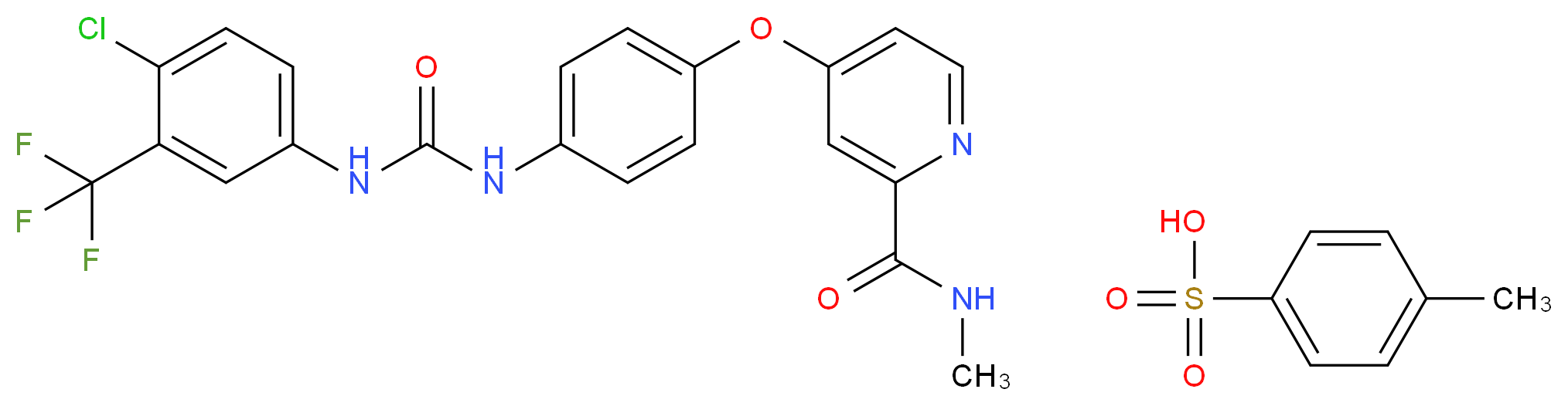 4-[4-({[4-chloro-3-(trifluoromethyl)phenyl]carbamoyl}amino)phenoxy]-N-methylpyridine-2-carboxamide; 4-methylbenzene-1-sulfonic acid_分子结构_CAS_475207-59-1