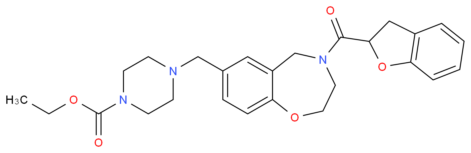 ethyl 4-{[4-(2,3-dihydro-1-benzofuran-2-ylcarbonyl)-2,3,4,5-tetrahydro-1,4-benzoxazepin-7-yl]methyl}-1-piperazinecarboxylate_分子结构_CAS_)