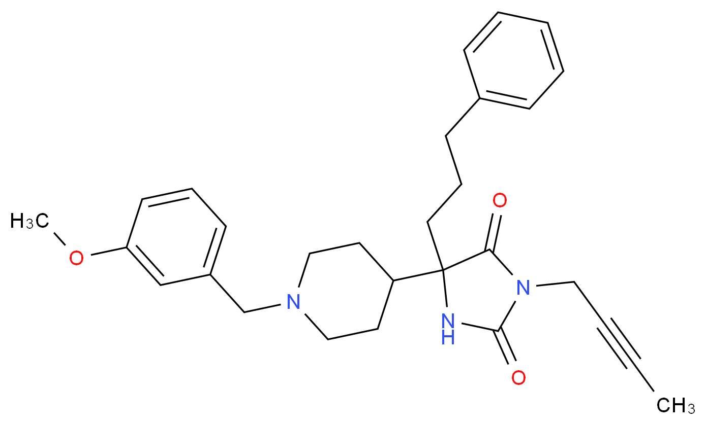 3-(2-butyn-1-yl)-5-[1-(3-methoxybenzyl)-4-piperidinyl]-5-(3-phenylpropyl)-2,4-imidazolidinedione_分子结构_CAS_)