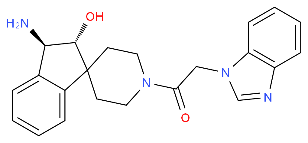 (2R*,3R*)-3-amino-1'-(1H-benzimidazol-1-ylacetyl)-2,3-dihydrospiro[indene-1,4'-piperidin]-2-ol_分子结构_CAS_)