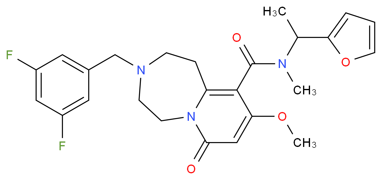 3-(3,5-difluorobenzyl)-N-[1-(2-furyl)ethyl]-9-methoxy-N-methyl-7-oxo-1,2,3,4,5,7-hexahydropyrido[1,2-d][1,4]diazepine-10-carboxamide_分子结构_CAS_)