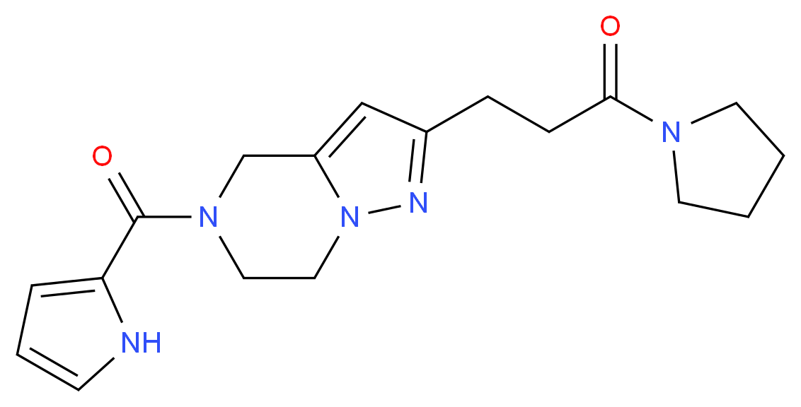 2-[3-oxo-3-(1-pyrrolidinyl)propyl]-5-(1H-pyrrol-2-ylcarbonyl)-4,5,6,7-tetrahydropyrazolo[1,5-a]pyrazine_分子结构_CAS_)