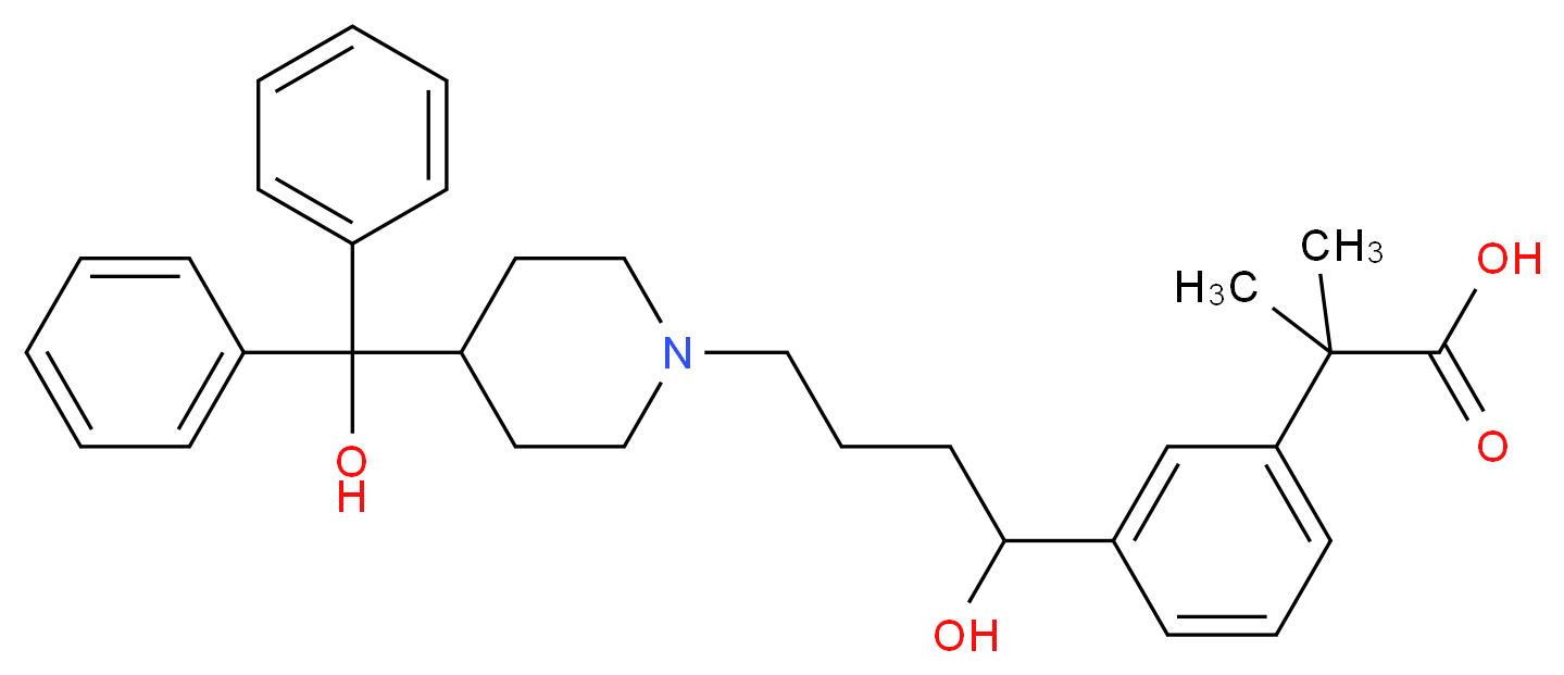 2-(3-{1-hydroxy-4-[4-(hydroxydiphenylmethyl)piperidin-1-yl]butyl}phenyl)-2-methylpropanoic acid_分子结构_CAS_479035-75-1