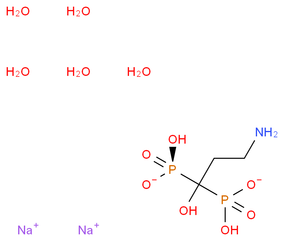 disodium pentahydrate hydrogen (3-amino-1-hydrogen phosphonato-1-hydroxypropyl)phosphonate_分子结构_CAS_57248-88-1