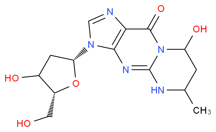 8-hydroxy-3-[(2R,5R)-4-hydroxy-5-(hydroxymethyl)oxolan-2-yl]-6-methyl-3H,5H,6H,7H,8H,10H-pyrimido[1,2-a]purin-10-one_分子结构_CAS_132014-87-0