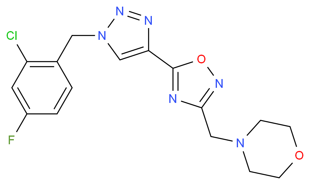 4-({5-[1-(2-chloro-4-fluorobenzyl)-1H-1,2,3-triazol-4-yl]-1,2,4-oxadiazol-3-yl}methyl)morpholine_分子结构_CAS_)
