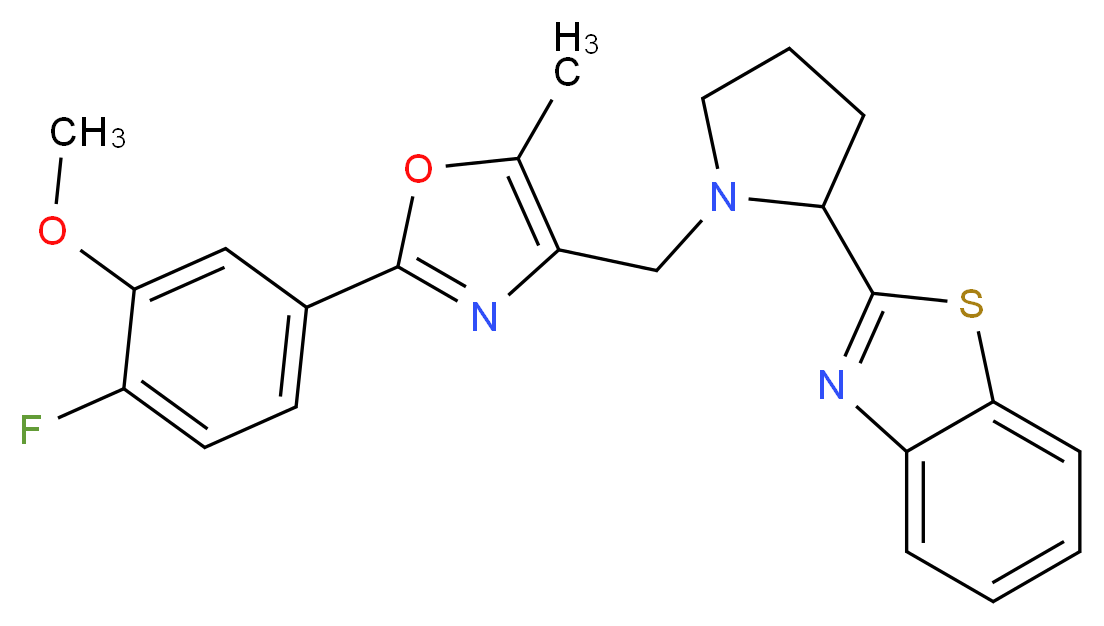 2-(1-{[2-(4-fluoro-3-methoxyphenyl)-5-methyl-1,3-oxazol-4-yl]methyl}-2-pyrrolidinyl)-1,3-benzothiazole_分子结构_CAS_)