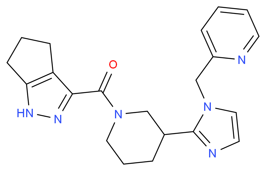 3-({3-[1-(pyridin-2-ylmethyl)-1H-imidazol-2-yl]piperidin-1-yl}carbonyl)-1,4,5,6-tetrahydrocyclopenta[c]pyrazole_分子结构_CAS_)