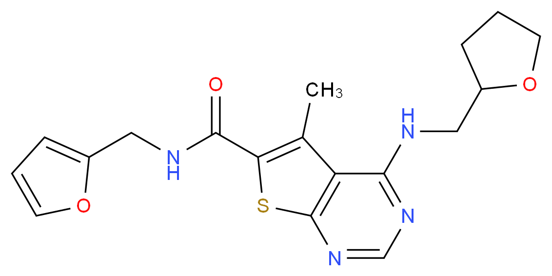 N-(2-furylmethyl)-5-methyl-4-[(tetrahydro-2-furanylmethyl)amino]thieno[2,3-d]pyrimidine-6-carboxamide_分子结构_CAS_)