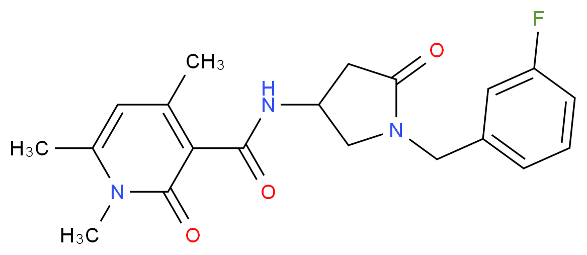 N-[1-(3-fluorobenzyl)-5-oxopyrrolidin-3-yl]-1,4,6-trimethyl-2-oxo-1,2-dihydropyridine-3-carboxamide_分子结构_CAS_)