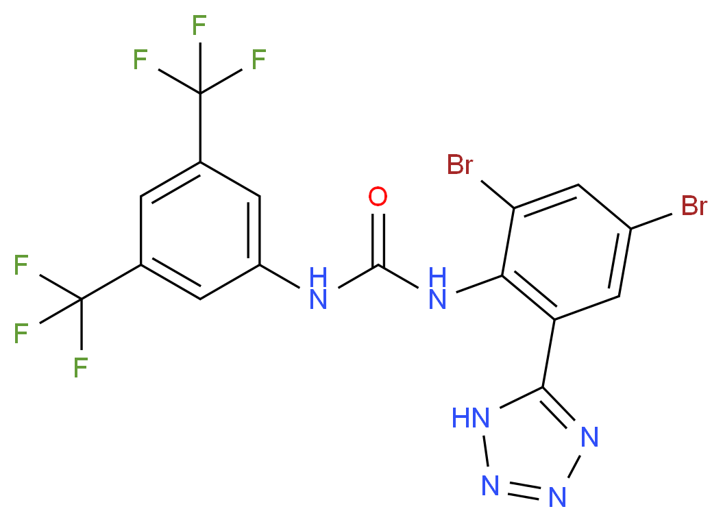 3-[3,5-bis(trifluoromethyl)phenyl]-1-[2,4-dibromo-6-(1H-1,2,3,4-tetrazol-5-yl)phenyl]urea_分子结构_CAS_426834-69-7