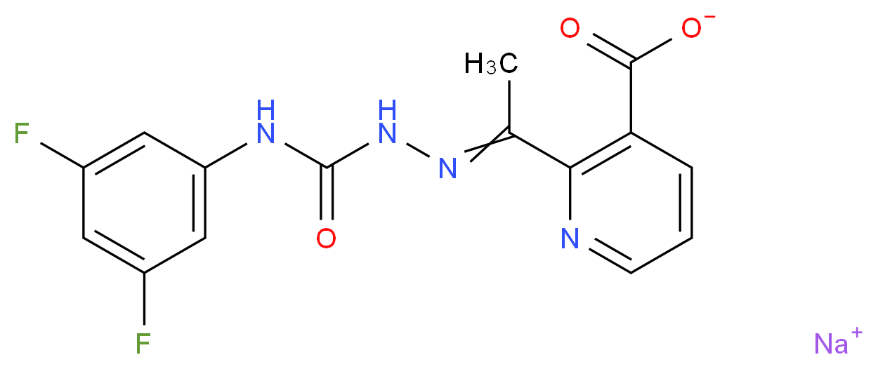 sodium 2-[1-({[(3,5-difluorophenyl)carbamoyl]amino}imino)ethyl]pyridine-3-carboxylate_分子结构_CAS_109293-98-3