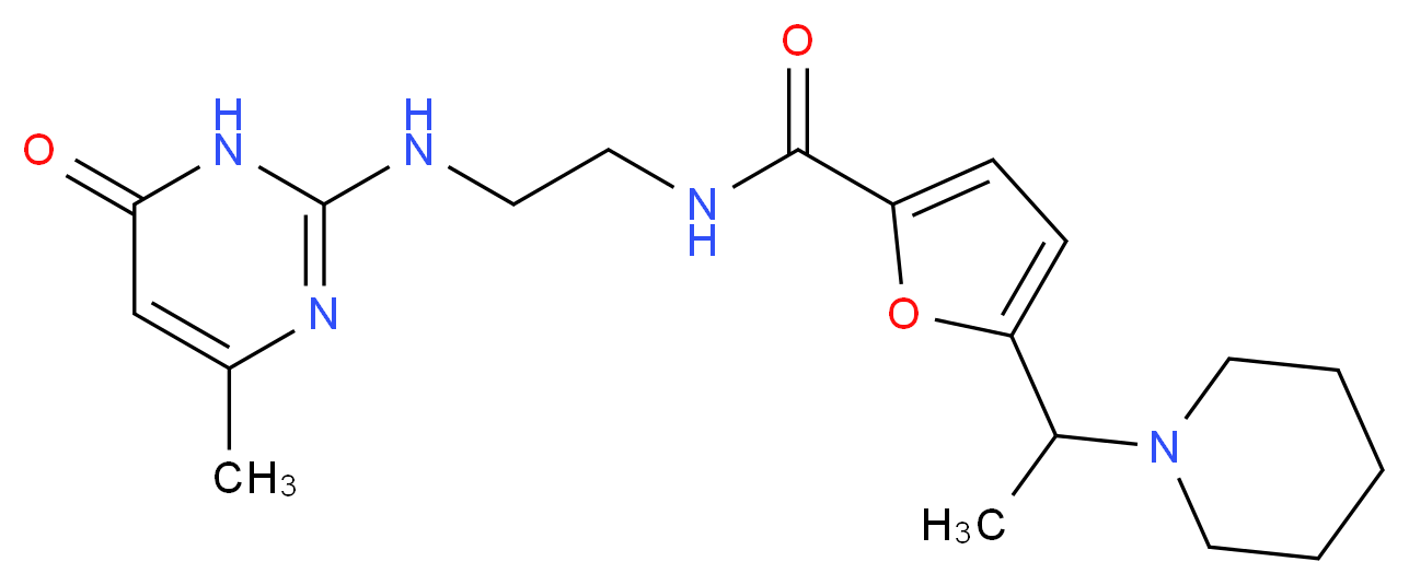 N-{2-[(4-methyl-6-oxo-1,6-dihydropyrimidin-2-yl)amino]ethyl}-5-(1-piperidin-1-ylethyl)-2-furamide_分子结构_CAS_)