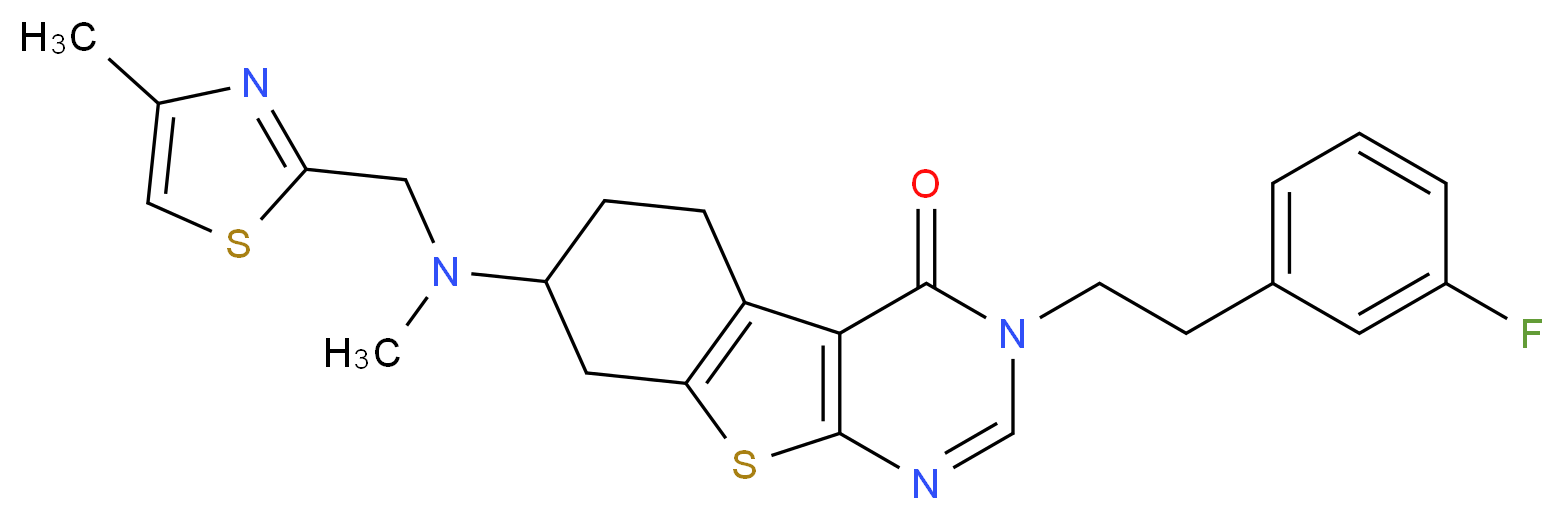 3-[2-(3-fluorophenyl)ethyl]-7-{methyl[(4-methyl-1,3-thiazol-2-yl)methyl]amino}-5,6,7,8-tetrahydro[1]benzothieno[2,3-d]pyrimidin-4(3H)-one_分子结构_CAS_)
