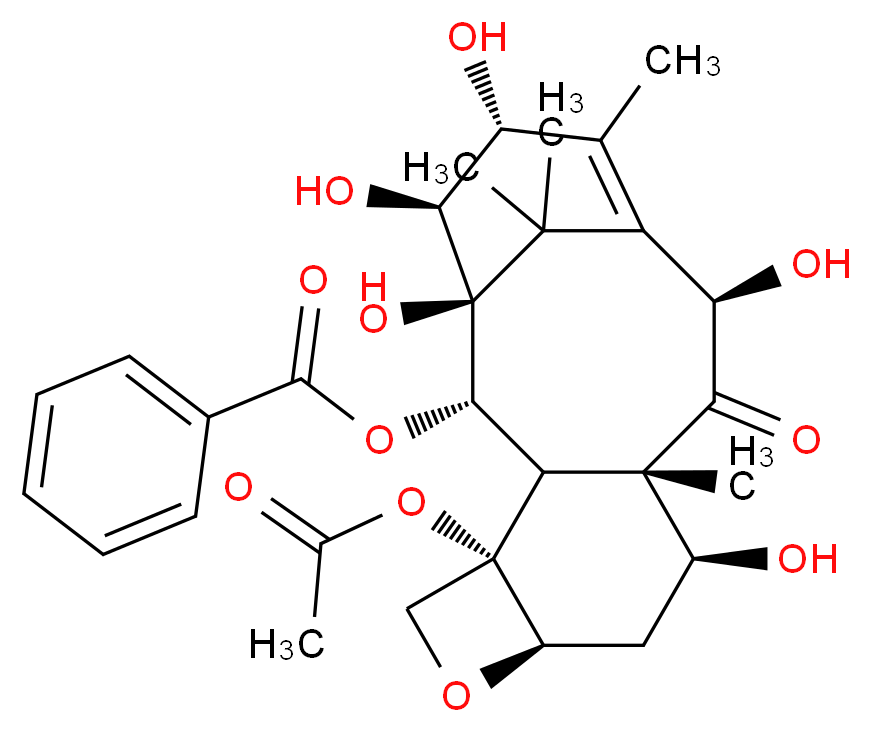 (1R,2S,3R,4S,7R,9S,10S,12R,15R,16S)-4-(acetyloxy)-1,9,12,15,16-pentahydroxy-10,14,17,17-tetramethyl-11-oxo-6-oxatetracyclo[11.3.1.0<sup>3</sup>,<sup>1</sup><sup>0</sup>.0<sup>4</sup>,<sup>7</sup>]heptadec-13-en-2-yl benzoate_分子结构_CAS_145533-34-2