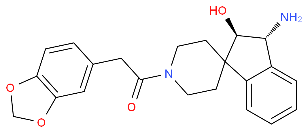 (2R*,3R*)-3-amino-1'-(1,3-benzodioxol-5-ylacetyl)-2,3-dihydrospiro[indene-1,4'-piperidin]-2-ol_分子结构_CAS_)
