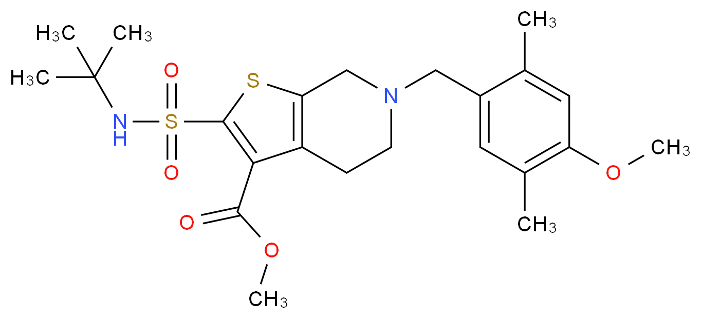 methyl 2-[(tert-butylamino)sulfonyl]-6-(4-methoxy-2,5-dimethylbenzyl)-4,5,6,7-tetrahydrothieno[2,3-c]pyridine-3-carboxylate_分子结构_CAS_)