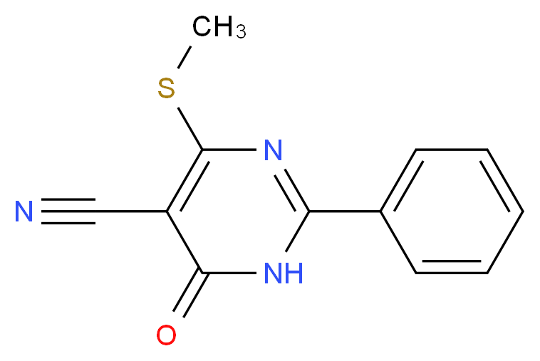 4-(methylsulfanyl)-6-oxo-2-phenyl-1,6-dihydropyrimidine-5-carbonitrile_分子结构_CAS_15908-64-2