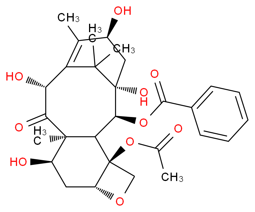 (1S,2S,3R,4S,7R,9R,10S,12R,15S)-4-(acetyloxy)-1,9,12,15-tetrahydroxy-10,14,17,17-tetramethyl-11-oxo-6-oxatetracyclo[11.3.1.0<sup>3</sup>,<sup>1</sup><sup>0</sup>.0<sup>4</sup>,<sup>7</sup>]heptadec-13-en-2-yl benzoate_分子结构_CAS_71629-92-0