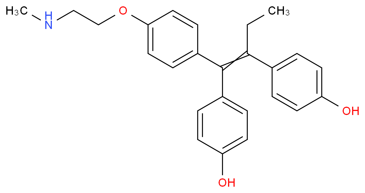 4-[2-(4-hydroxyphenyl)-1-{4-[2-(methylamino)ethoxy]phenyl}but-1-en-1-yl]phenol_分子结构_CAS_1217247-19-2