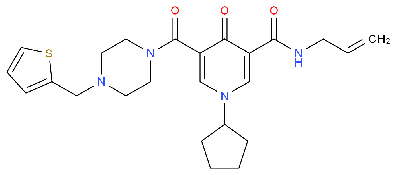 N-allyl-1-cyclopentyl-4-oxo-5-{[4-(2-thienylmethyl)-1-piperazinyl]carbonyl}-1,4-dihydro-3-pyridinecarboxamide_分子结构_CAS_)