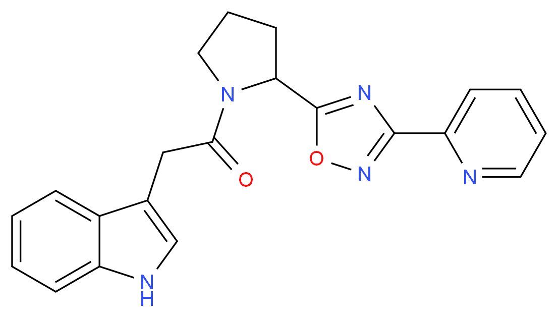 3-(2-oxo-2-{2-[3-(2-pyridinyl)-1,2,4-oxadiazol-5-yl]-1-pyrrolidinyl}ethyl)-1H-indole_分子结构_CAS_)