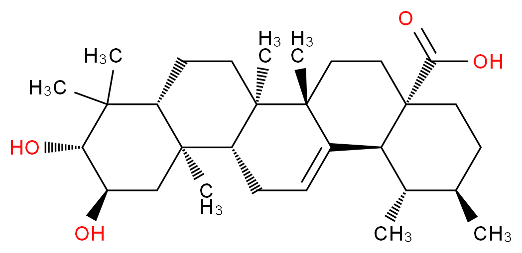 (1S,2R,4aS,6aS,6bR,8aR,10R,11R,12aR,12bR,14bS)-10,11-dihydroxy-1,2,6a,6b,9,9,12a-heptamethyl-1,2,3,4,4a,5,6,6a,6b,7,8,8a,9,10,11,12,12a,12b,13,14b-icosahydropicene-4a-carboxylic acid_分子结构_CAS_4547-24-4