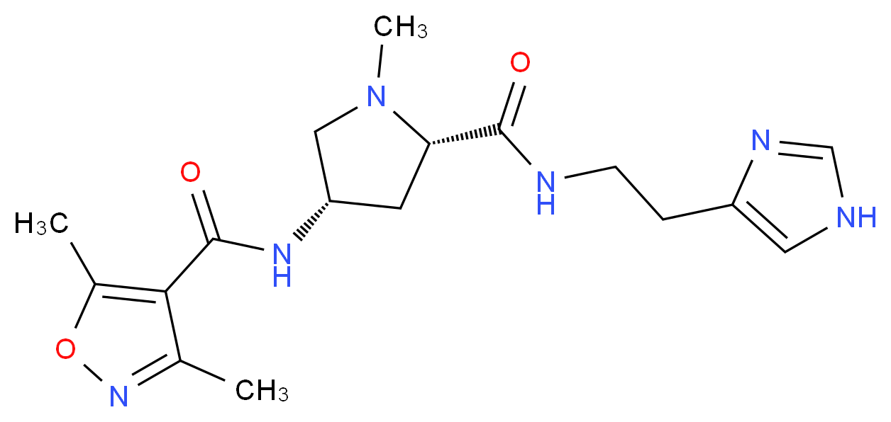 N-[(3S,5S)-5-({[2-(1H-imidazol-4-yl)ethyl]amino}carbonyl)-1-methylpyrrolidin-3-yl]-3,5-dimethylisoxazole-4-carboxamide_分子结构_CAS_)
