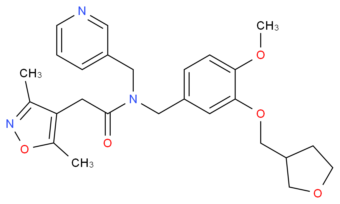 2-(3,5-dimethyl-4-isoxazolyl)-N-[4-methoxy-3-(tetrahydro-3-furanylmethoxy)benzyl]-N-(3-pyridinylmethyl)acetamide_分子结构_CAS_)