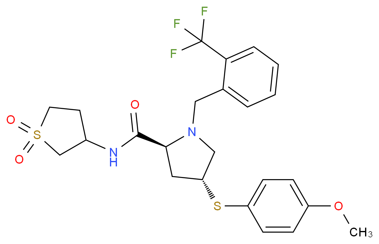 (4R)-N-(1,1-dioxidotetrahydro-3-thienyl)-4-[(4-methoxyphenyl)thio]-1-[2-(trifluoromethyl)benzyl]-L-prolinamide_分子结构_CAS_)