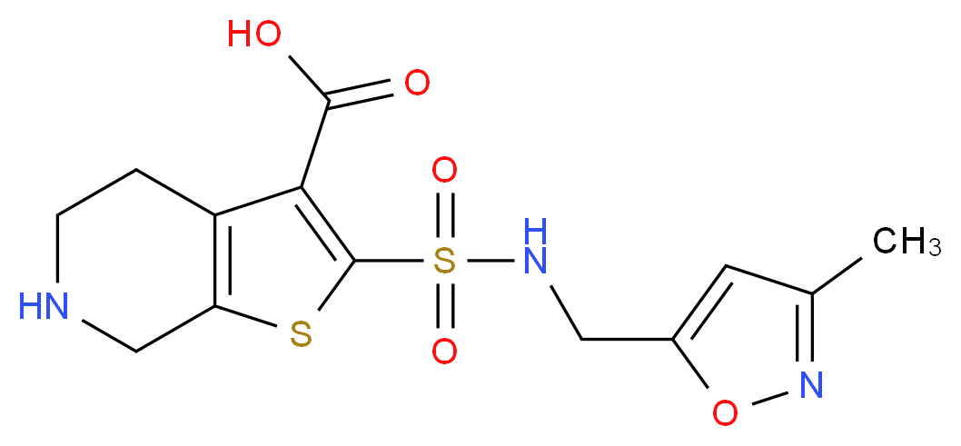 2-({[(3-methylisoxazol-5-yl)methyl]amino}sulfonyl)-4,5,6,7-tetrahydrothieno[2,3-c]pyridine-3-carboxylic acid_分子结构_CAS_)