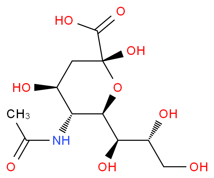 (2R,4S,5R,6R)-5-acetamido-2,4-dihydroxy-6-[(1R,2R)-1,2,3-trihydroxypropyl]oxane-2-carboxylic acid_分子结构_CAS_131-48-6