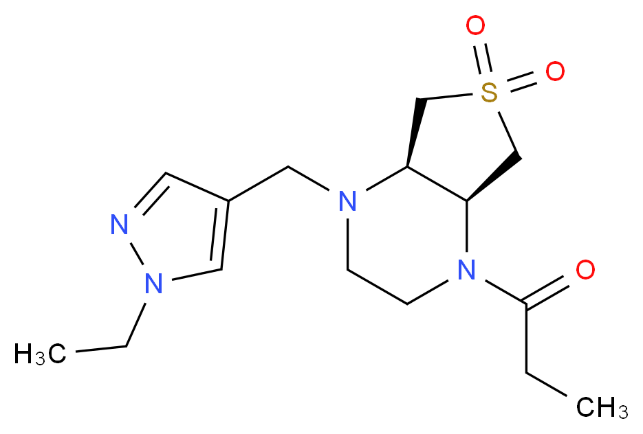 (4aS*,7aR*)-1-[(1-ethyl-1H-pyrazol-4-yl)methyl]-4-propionyloctahydrothieno[3,4-b]pyrazine 6,6-dioxide_分子结构_CAS_)