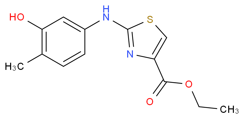 ETHYL 2-(3-HYDROXY-4-METHYLPHENYLAMINO)THIAZOLE-4-CARBOXYLATE_分子结构_CAS_933045-66-0)