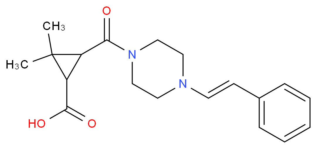 2,2-Dimethyl-3-({4-[(E)-2-phenylvinyl]piperazin-1-yl}carbonyl)cyclopropanecarboxylic acid_分子结构_CAS_)