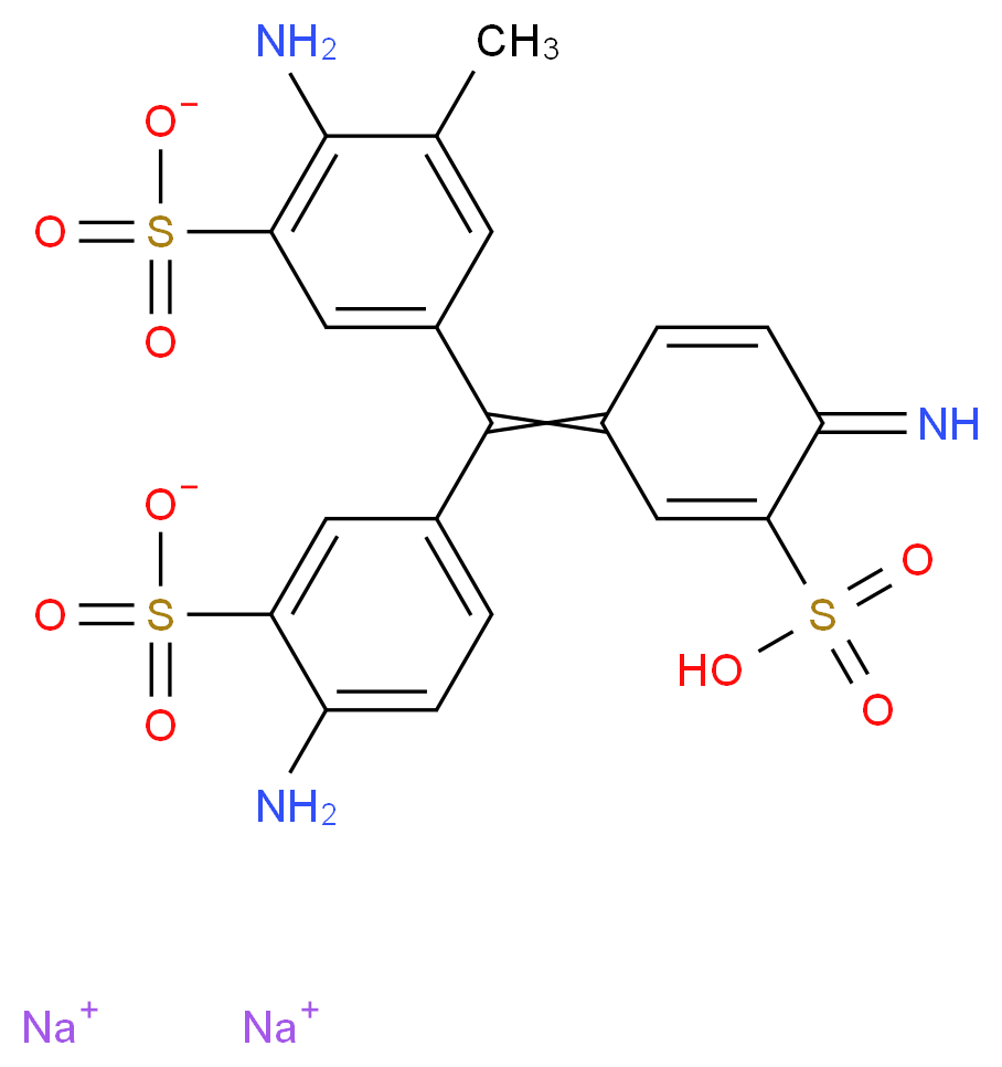 disodium 2-amino-5-[(4-amino-3-sulfonatophenyl)(4-imino-3-sulfocyclohexa-2,5-dien-1-ylidene)methyl]-3-methylbenzene-1-sulfonate_分子结构_CAS_3244-88-0